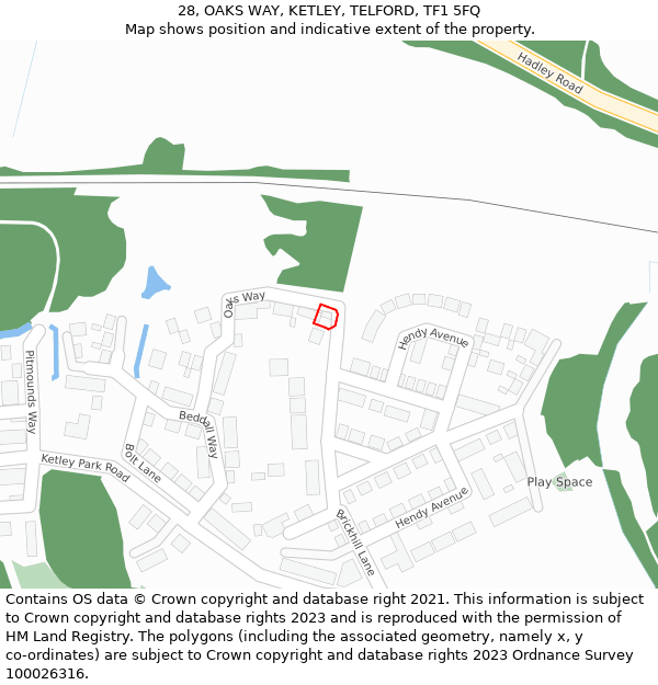 28, OAKS WAY, KETLEY, TELFORD, TF1 5FQ: Location map and indicative extent of plot