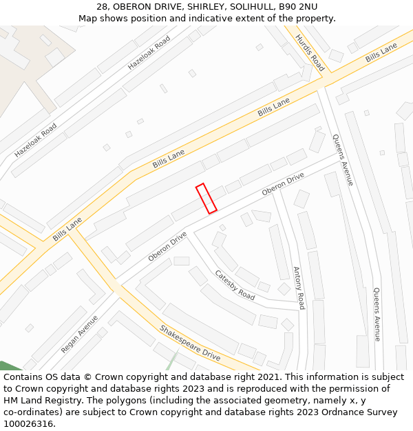 28, OBERON DRIVE, SHIRLEY, SOLIHULL, B90 2NU: Location map and indicative extent of plot