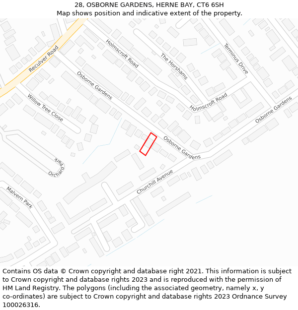 28, OSBORNE GARDENS, HERNE BAY, CT6 6SH: Location map and indicative extent of plot