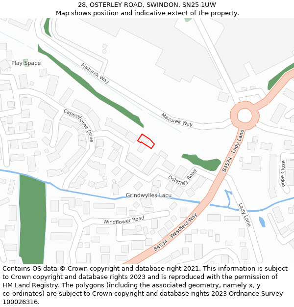 28, OSTERLEY ROAD, SWINDON, SN25 1UW: Location map and indicative extent of plot