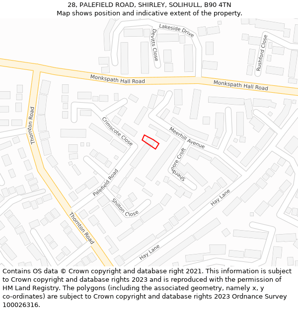 28, PALEFIELD ROAD, SHIRLEY, SOLIHULL, B90 4TN: Location map and indicative extent of plot