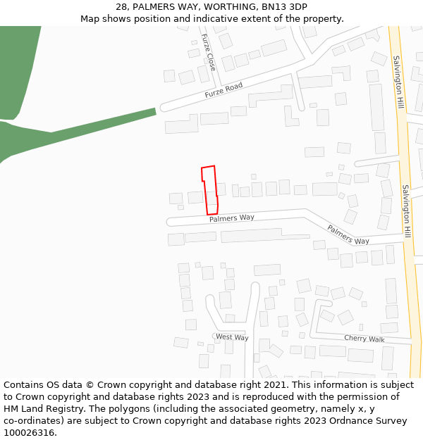 28, PALMERS WAY, WORTHING, BN13 3DP: Location map and indicative extent of plot