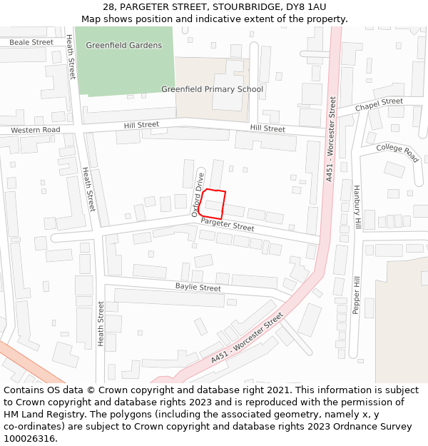 28, PARGETER STREET, STOURBRIDGE, DY8 1AU: Location map and indicative extent of plot