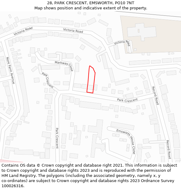 28, PARK CRESCENT, EMSWORTH, PO10 7NT: Location map and indicative extent of plot