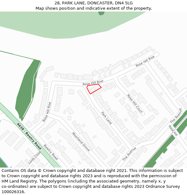 28, PARK LANE, DONCASTER, DN4 5LG: Location map and indicative extent of plot