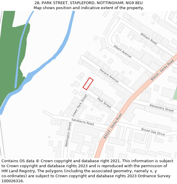 28, PARK STREET, STAPLEFORD, NOTTINGHAM, NG9 8EU: Location map and indicative extent of plot