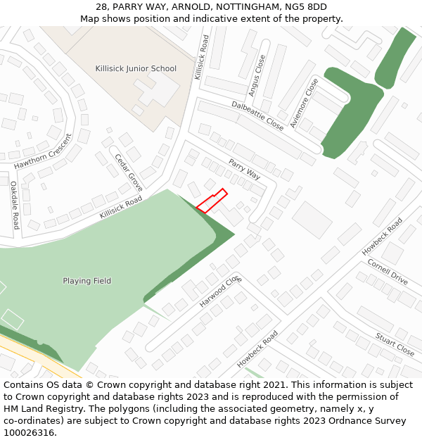 28, PARRY WAY, ARNOLD, NOTTINGHAM, NG5 8DD: Location map and indicative extent of plot