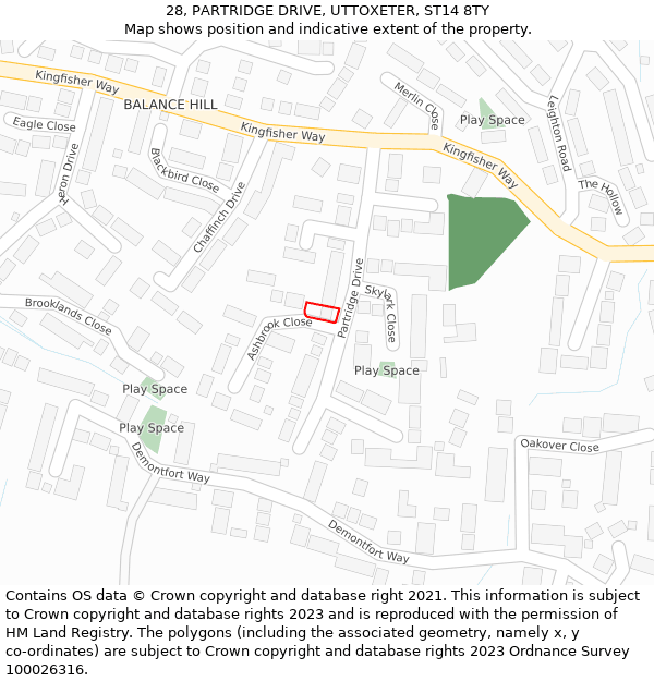 28, PARTRIDGE DRIVE, UTTOXETER, ST14 8TY: Location map and indicative extent of plot