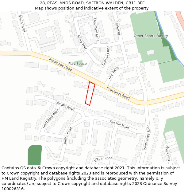 28, PEASLANDS ROAD, SAFFRON WALDEN, CB11 3EF: Location map and indicative extent of plot