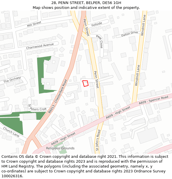 28, PENN STREET, BELPER, DE56 1GH: Location map and indicative extent of plot