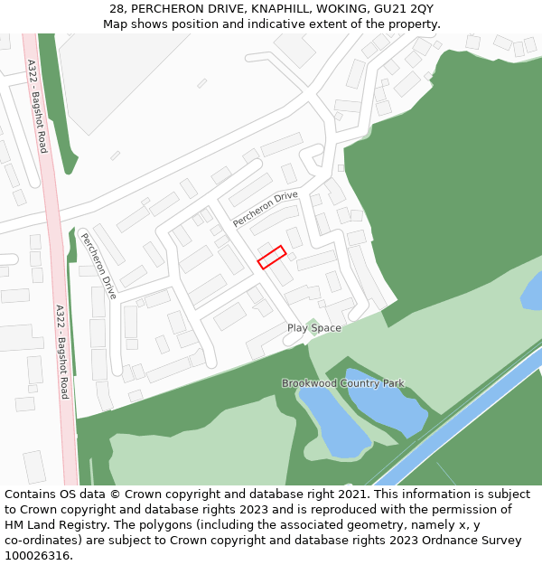 28, PERCHERON DRIVE, KNAPHILL, WOKING, GU21 2QY: Location map and indicative extent of plot