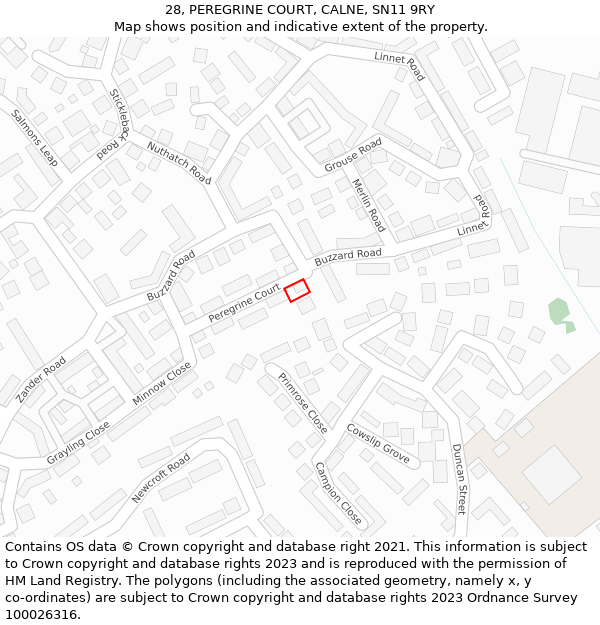 28, PEREGRINE COURT, CALNE, SN11 9RY: Location map and indicative extent of plot