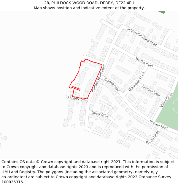 28, PHILDOCK WOOD ROAD, DERBY, DE22 4PH: Location map and indicative extent of plot