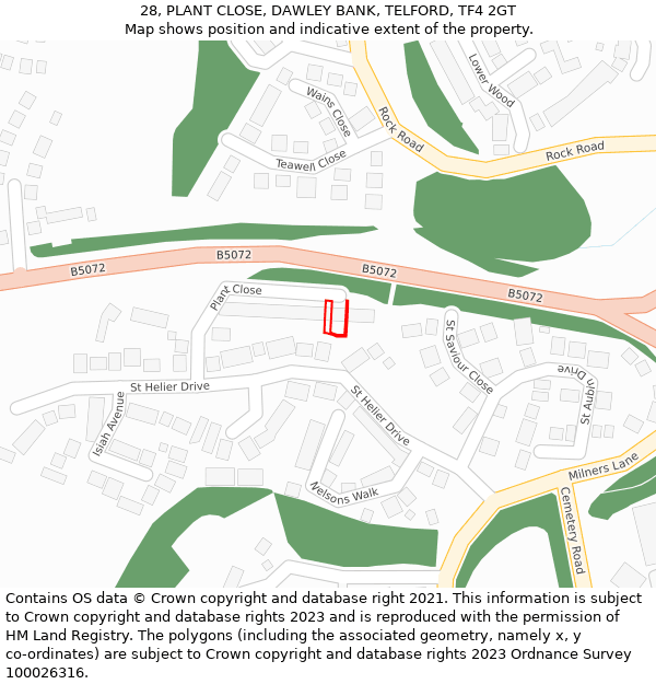 28, PLANT CLOSE, DAWLEY BANK, TELFORD, TF4 2GT: Location map and indicative extent of plot