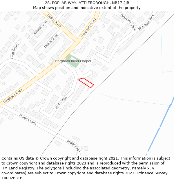 28, POPLAR WAY, ATTLEBOROUGH, NR17 2JR: Location map and indicative extent of plot