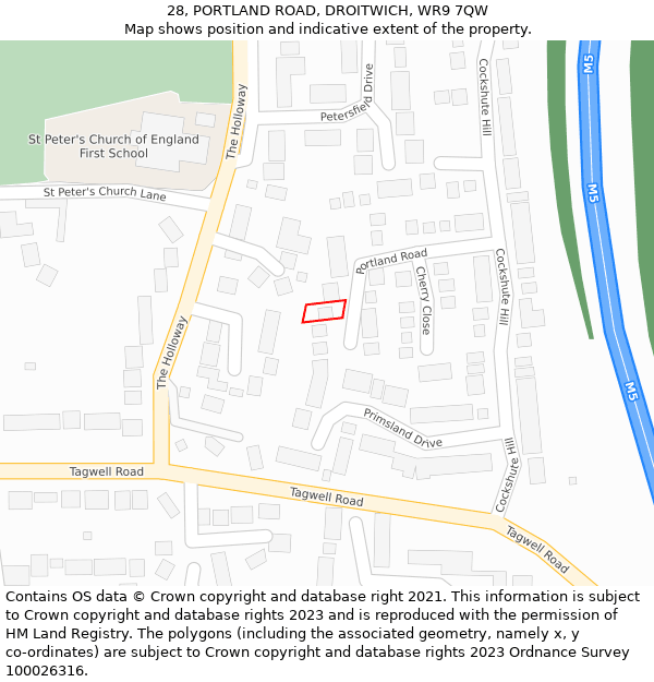 28, PORTLAND ROAD, DROITWICH, WR9 7QW: Location map and indicative extent of plot