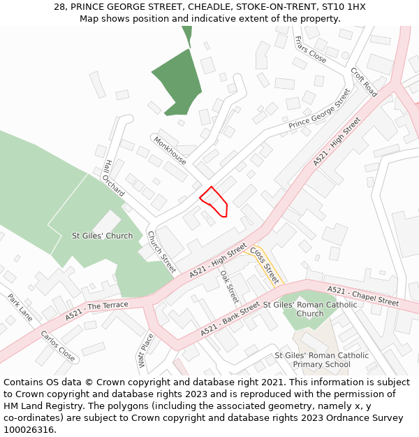 28, PRINCE GEORGE STREET, CHEADLE, STOKE-ON-TRENT, ST10 1HX: Location map and indicative extent of plot