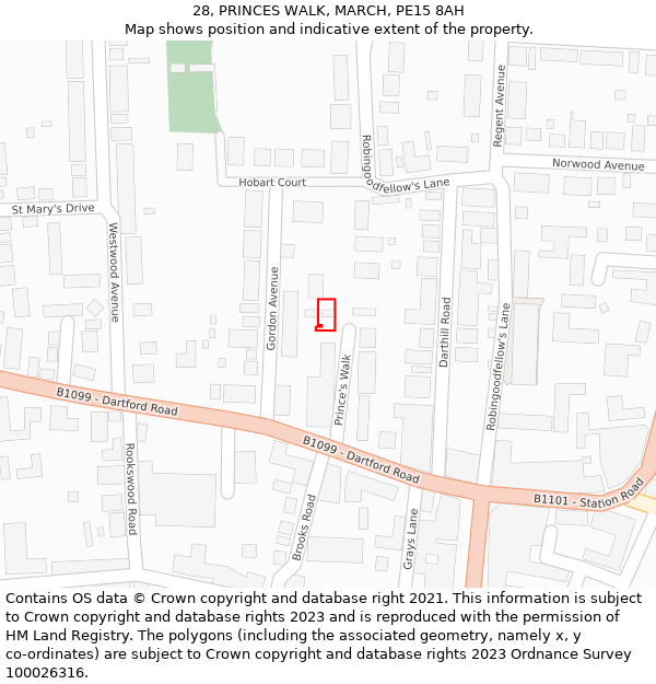 28, PRINCES WALK, MARCH, PE15 8AH: Location map and indicative extent of plot