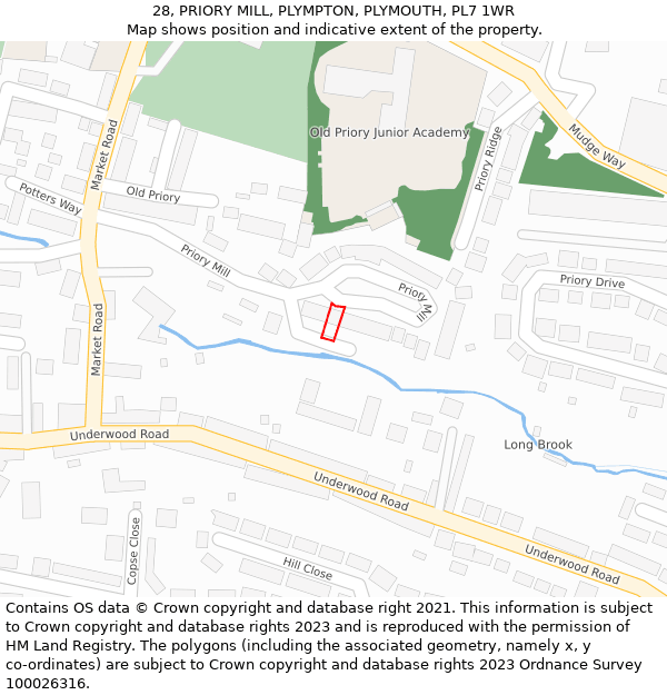 28, PRIORY MILL, PLYMPTON, PLYMOUTH, PL7 1WR: Location map and indicative extent of plot