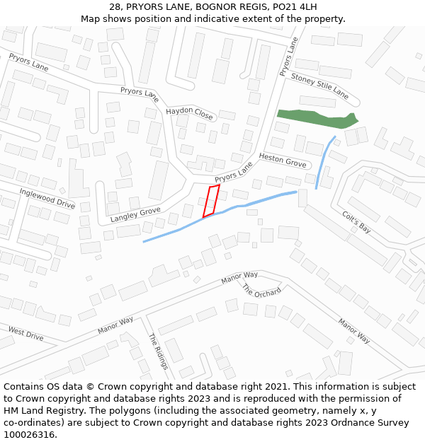 28, PRYORS LANE, BOGNOR REGIS, PO21 4LH: Location map and indicative extent of plot