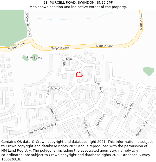 28, PURCELL ROAD, SWINDON, SN25 2PF: Location map and indicative extent of plot