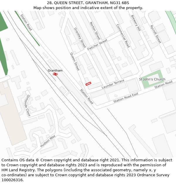 28, QUEEN STREET, GRANTHAM, NG31 6BS: Location map and indicative extent of plot