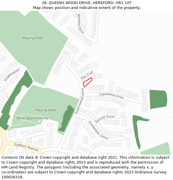 28, QUEENS WOOD DRIVE, HEREFORD, HR1 1AT: Location map and indicative extent of plot