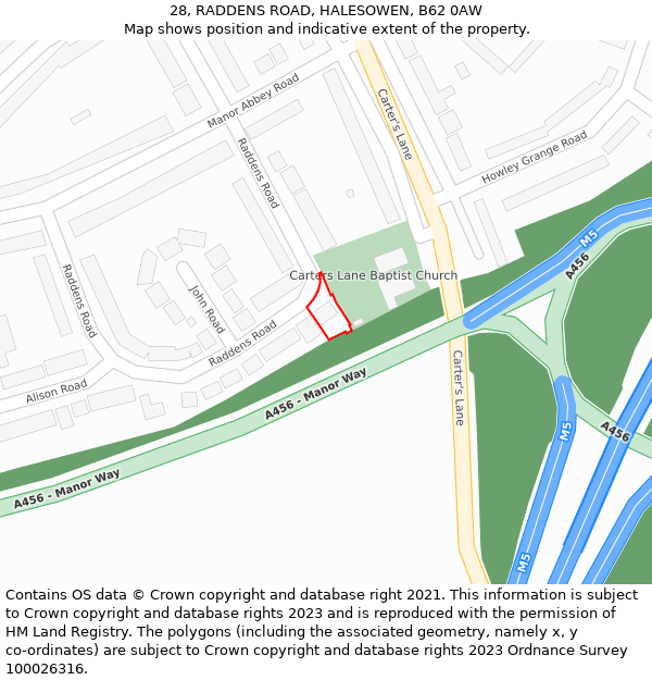 28, RADDENS ROAD, HALESOWEN, B62 0AW: Location map and indicative extent of plot