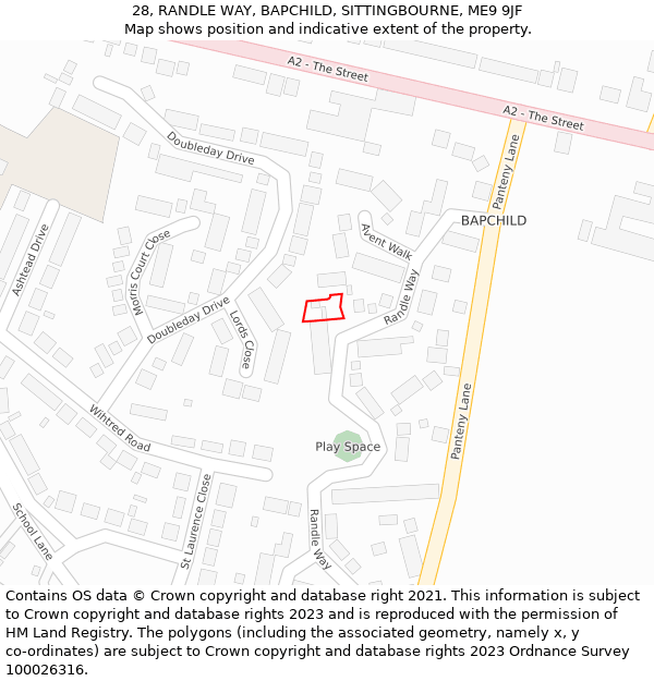 28, RANDLE WAY, BAPCHILD, SITTINGBOURNE, ME9 9JF: Location map and indicative extent of plot