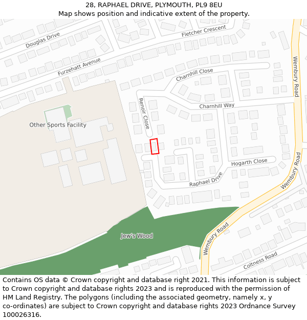 28, RAPHAEL DRIVE, PLYMOUTH, PL9 8EU: Location map and indicative extent of plot