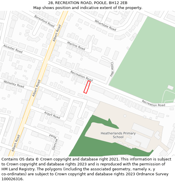 28, RECREATION ROAD, POOLE, BH12 2EB: Location map and indicative extent of plot