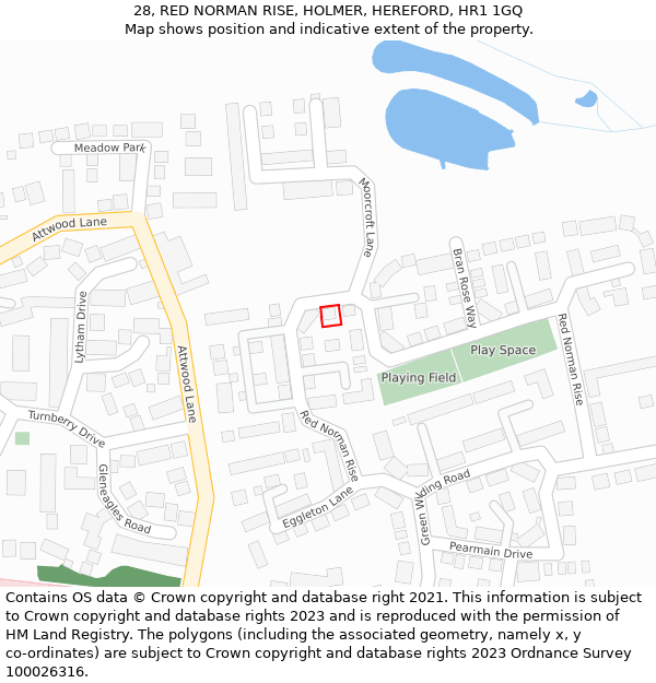 28, RED NORMAN RISE, HOLMER, HEREFORD, HR1 1GQ: Location map and indicative extent of plot