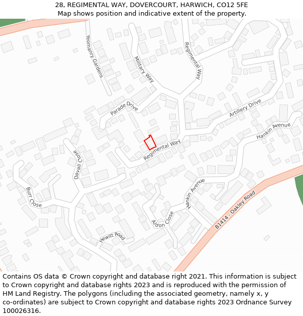 28, REGIMENTAL WAY, DOVERCOURT, HARWICH, CO12 5FE: Location map and indicative extent of plot