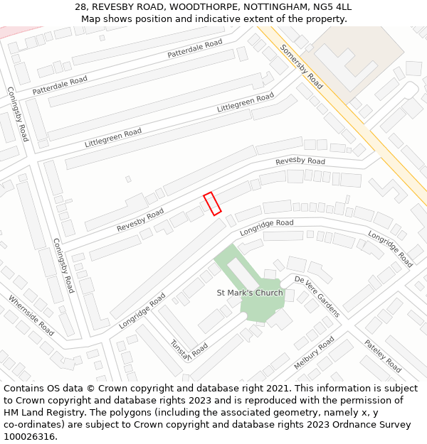 28, REVESBY ROAD, WOODTHORPE, NOTTINGHAM, NG5 4LL: Location map and indicative extent of plot