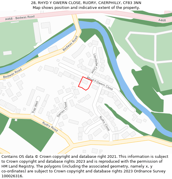 28, RHYD Y GWERN CLOSE, RUDRY, CAERPHILLY, CF83 3NN: Location map and indicative extent of plot