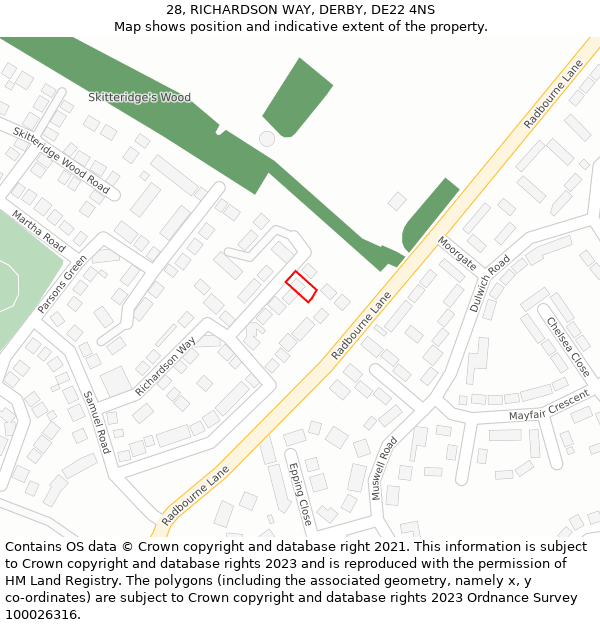 28, RICHARDSON WAY, DERBY, DE22 4NS: Location map and indicative extent of plot