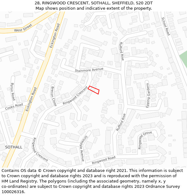 28, RINGWOOD CRESCENT, SOTHALL, SHEFFIELD, S20 2DT: Location map and indicative extent of plot