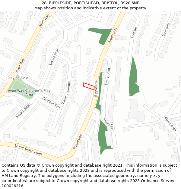 28, RIPPLESIDE, PORTISHEAD, BRISTOL, BS20 6NB: Location map and indicative extent of plot