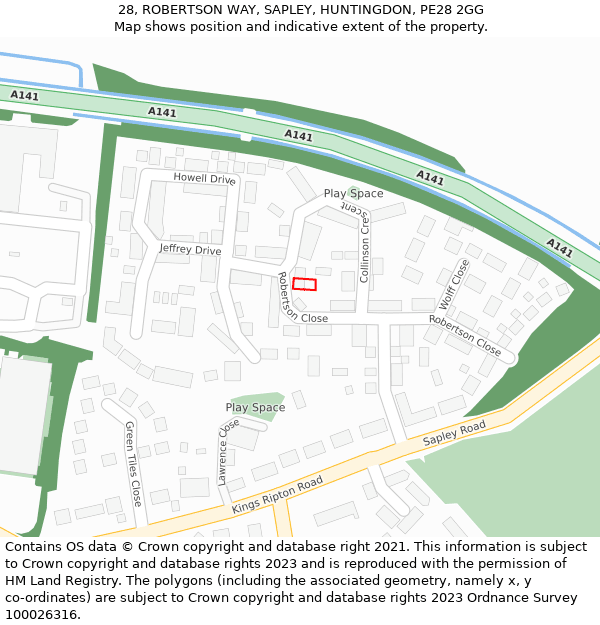 28, ROBERTSON WAY, SAPLEY, HUNTINGDON, PE28 2GG: Location map and indicative extent of plot
