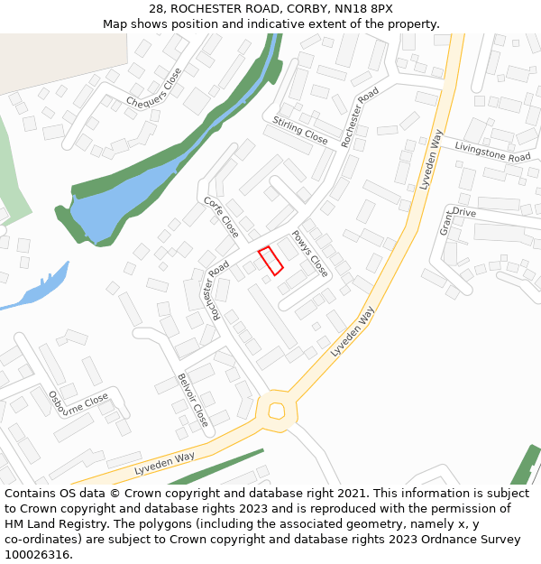 28, ROCHESTER ROAD, CORBY, NN18 8PX: Location map and indicative extent of plot