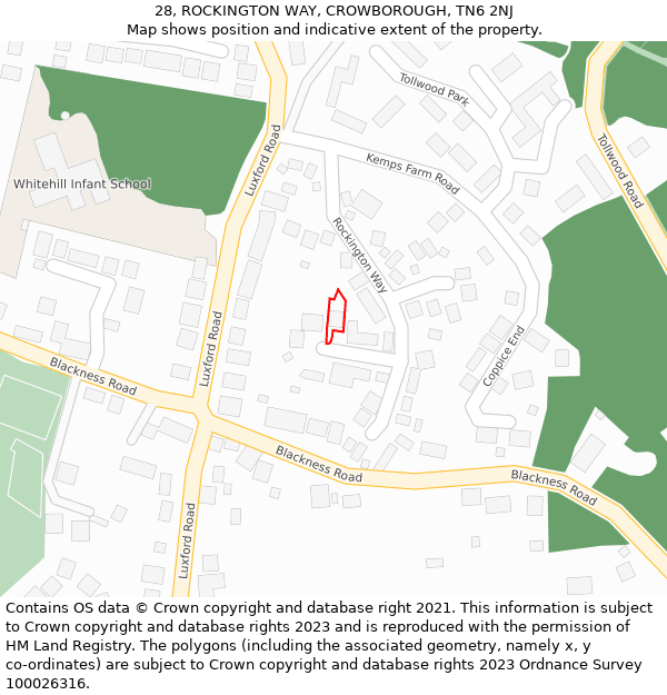 28, ROCKINGTON WAY, CROWBOROUGH, TN6 2NJ: Location map and indicative extent of plot