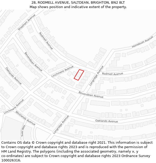 28, RODMELL AVENUE, SALTDEAN, BRIGHTON, BN2 8LT: Location map and indicative extent of plot