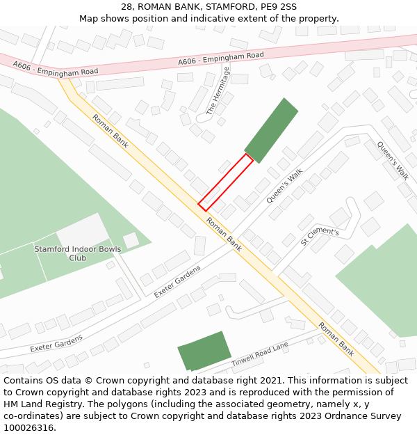 28, ROMAN BANK, STAMFORD, PE9 2SS: Location map and indicative extent of plot