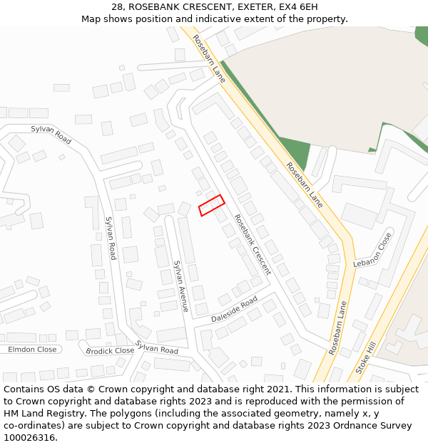 28, ROSEBANK CRESCENT, EXETER, EX4 6EH: Location map and indicative extent of plot