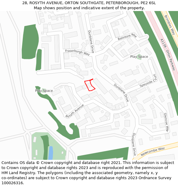 28, ROSYTH AVENUE, ORTON SOUTHGATE, PETERBOROUGH, PE2 6SL: Location map and indicative extent of plot