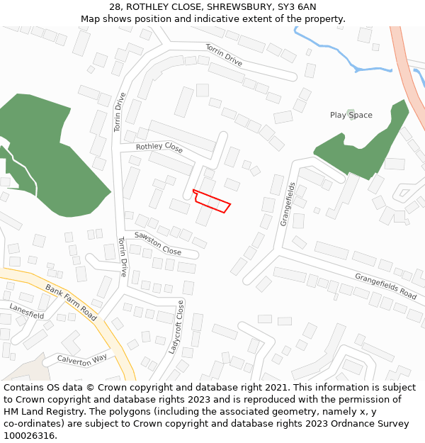 28, ROTHLEY CLOSE, SHREWSBURY, SY3 6AN: Location map and indicative extent of plot