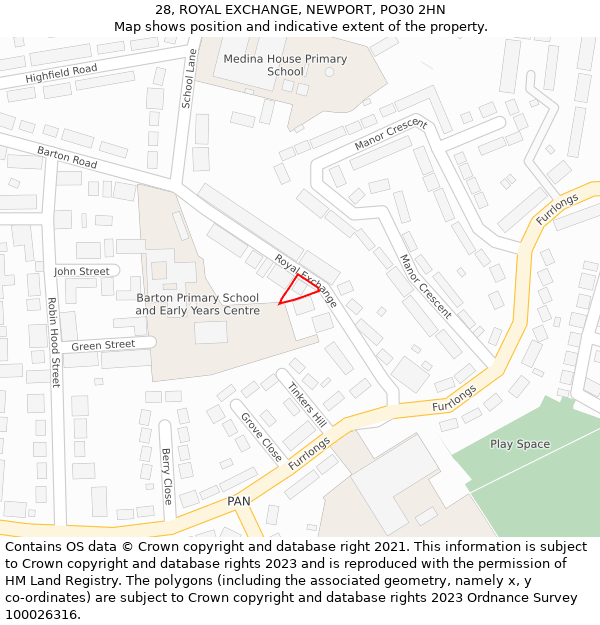 28, ROYAL EXCHANGE, NEWPORT, PO30 2HN: Location map and indicative extent of plot