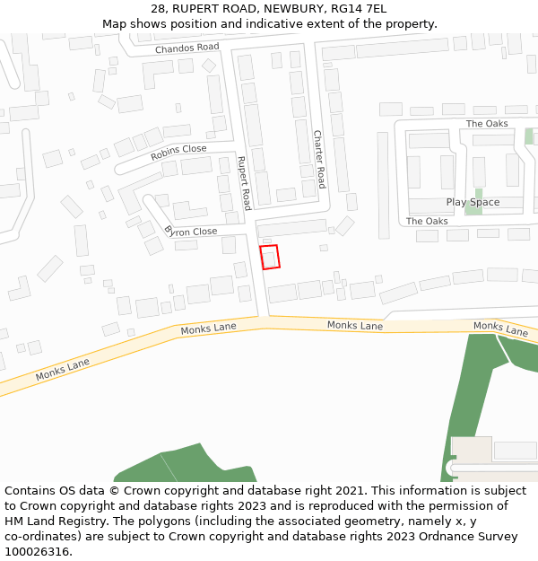 28, RUPERT ROAD, NEWBURY, RG14 7EL: Location map and indicative extent of plot