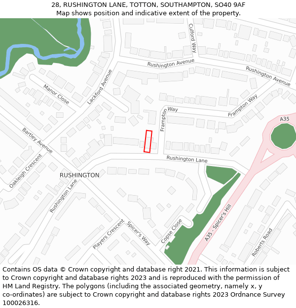 28, RUSHINGTON LANE, TOTTON, SOUTHAMPTON, SO40 9AF: Location map and indicative extent of plot