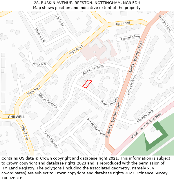 28, RUSKIN AVENUE, BEESTON, NOTTINGHAM, NG9 5DH: Location map and indicative extent of plot